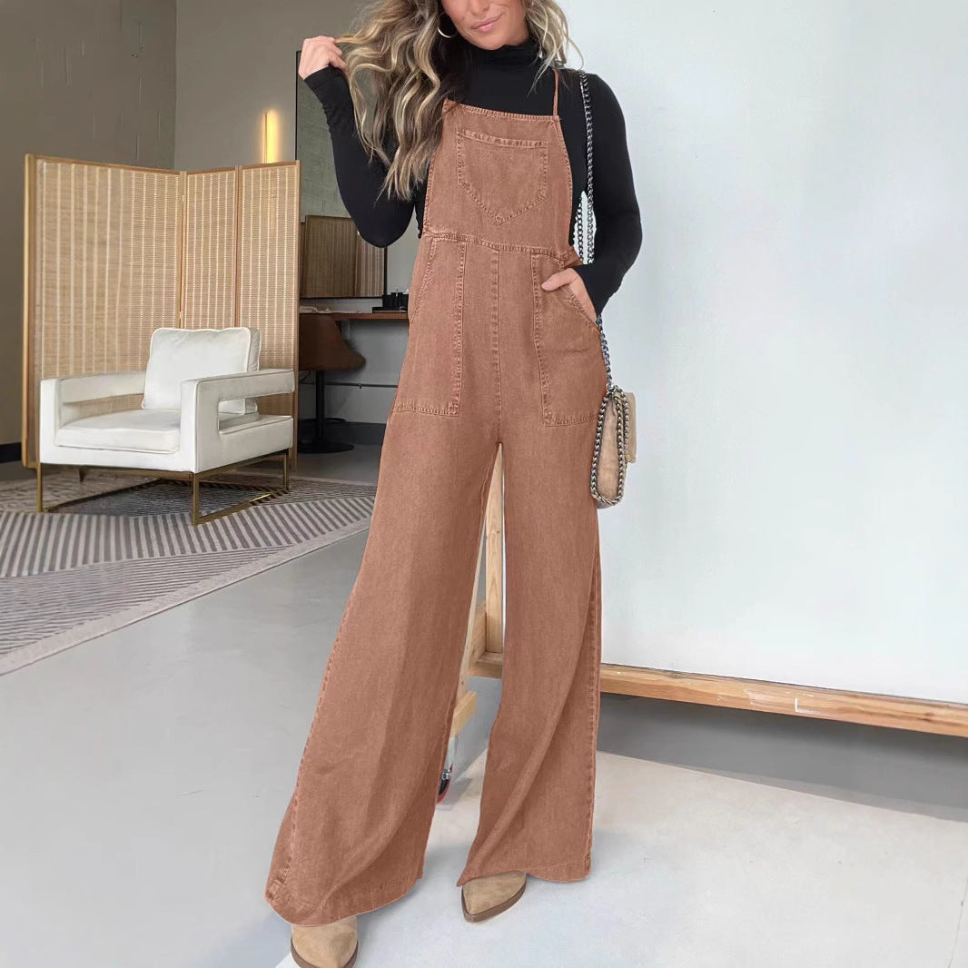 Fashion Denim Wide Leg Jumpsuit – Stylischer Jeans-Overall für Damen